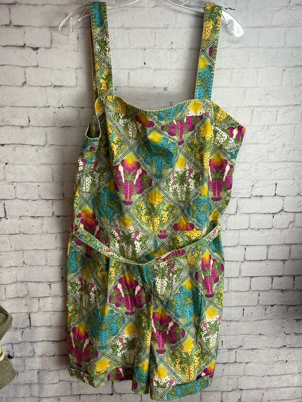 Loft size 16 belted romper fun tropical print with birds new